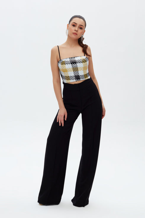 GEOMETRIC PATTERNED SPAGHETTI STRAP CROP TOP